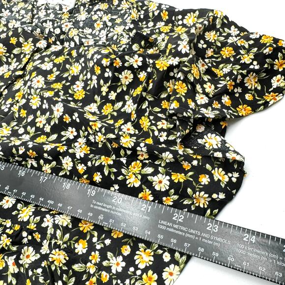 PASSPORT 2X Black Yellow‎ Ditsy Floral Short Flutter sleeve Babydoll Midi Dress - Picture 5 of 6